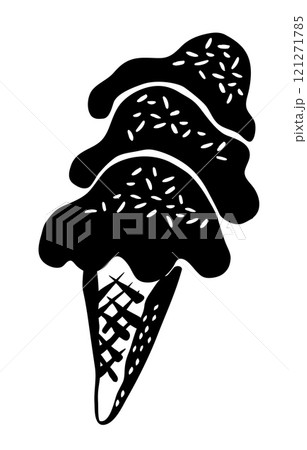 Ice Cream in a waffle cone drawing hand painted with ink brush 121271785