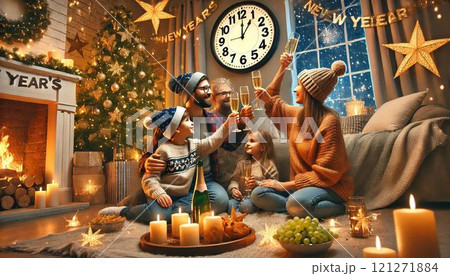 クリスマスの夜、雪の日に部屋で遊ぶ 121271884