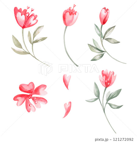 Set of fantasy flowers in watercolor. Isolated watercolor illustration for design of cards, invitations, posters, fabric printing, decoration of children's rooms, clothes. Set of fantasy flowers in watercolor. Isolated watercolor illustration for design of cards, invitations, posters, fabric printing, decoration of children's rooms, clothes. 121272092