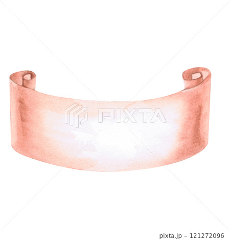 Unrolled scroll, curled at the ends in watercolor. Isolated illustration for design of cards, invitations, lettering, signage, holiday decorations Unrolled scroll, curled at the ends in watercolor. Isolated illustration for design of cards, invitations, lettering, signage, holiday decorations 121272096