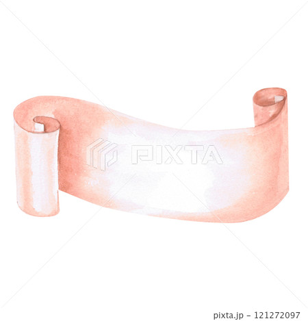 Unrolled scroll in watercolor. Isolated illustration for design of cards, invitations, lettering, signage, holiday decorations 121272097