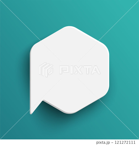 White hexagon speech bubble on green background 121272111