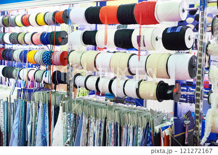 Ribbons, braid and cords clothing in store Ribbons, braid and cords clothing in store 121272167