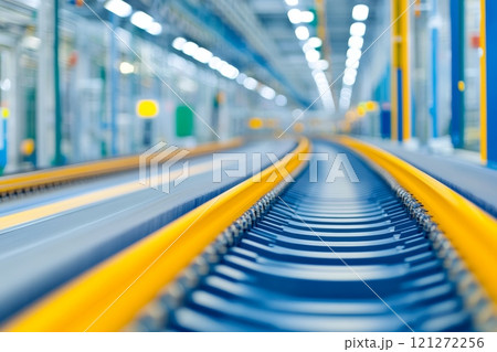 Modern Factory Interior with Vibrant Yellow Machine Lines and Industrial Focus Aai generative 121272256