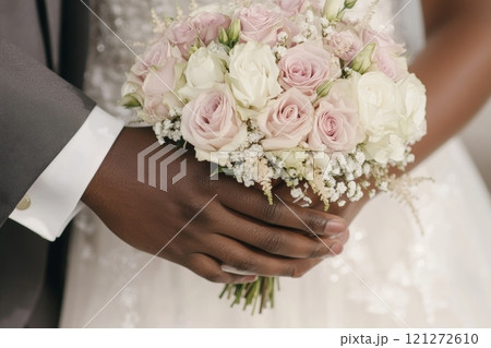 Elegant Wedding Bouquet Held by Couple in Formal Attire Aai generative 121272610