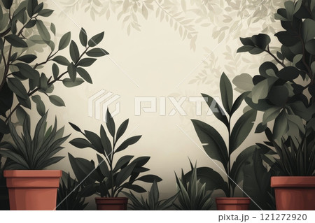 Minimalist Indoor Plant Arrangement with Elegant Green Foliage in Terracotta Pots Aai generative 121272920