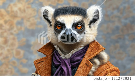 Whimsical Lemur in Vintage Attire: A Quirky Animal Portrait with a Historical Twist Aai generative 121272921