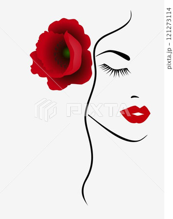 Beauty fashion woman portrait with a red poppy. 121273114