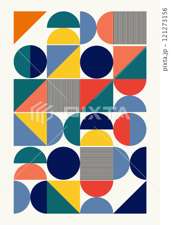 Abstract symbols with bold geometric shapes poster. Vector simple bauhaus artwork Abstract symbols with bold geometric shapes poster. Vector simple bauhaus artwork 121273156