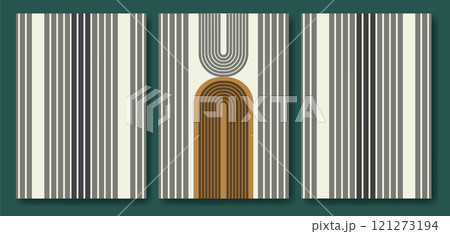 Minimalist aesthetic balancing shapes poster. Aesthetic print with abstract stripes illustration collage 121273194