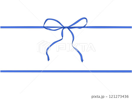 青色のリボンの線画セット。手描きのベクターイラスト。ヴィンテージ風ラインアート。 121273436