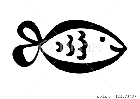Cute cartoon fish hand painted with ink brush stroke 121273437