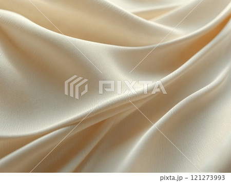 Soft cream fabric draping gracefully with gentle curves and smooth textures 121273993