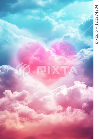 Heart shaped cloud formation illuminated by vibrant colors during sunset 121274204