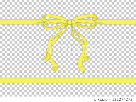 Line drawing set of yellow ribbons. Hand drawn vector illustration. Vintage line art. 121274272