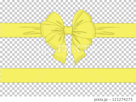 Line drawing set of yellow ribbons. Hand drawn vector illustration. Vintage line art. 121274273