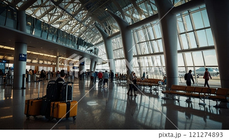 空港内の出発ロビーを歩く人 空港内の出発ロビーを歩く人 121274893
