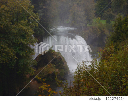 Travel to Village of Rastoke near Slunj in Croatia. Breathtaking view old water mills on waterfalls of Korana river, beautiful countryside landscape 121274924