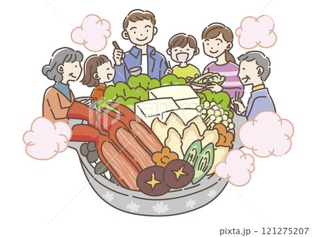 蟹鍋を食べる家族 121275207