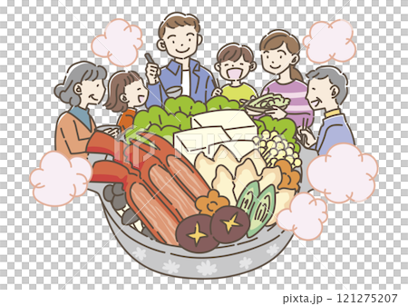 Family eating crab hotpot 121275207