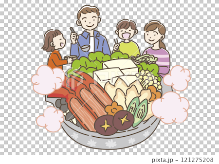 Family eating crab hotpot 121275208