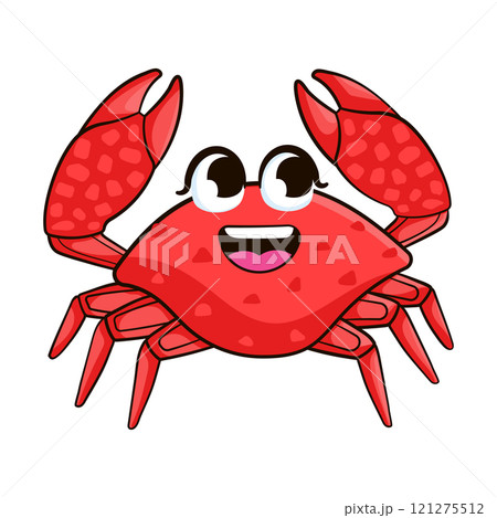 Smiling cute crab character in cartoon style 121275512