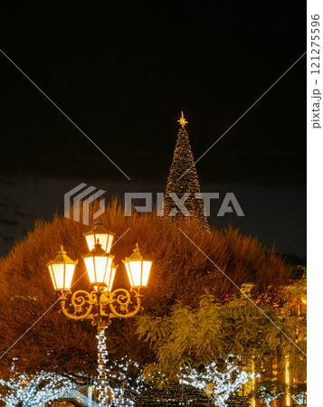 urban lights and top of Christmas tree in Yerevan urban lights and top of Christmas tree in Yerevan 121275596