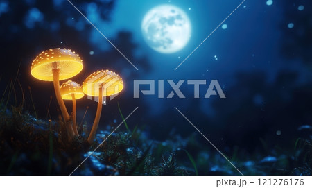 Magical mushrooms fantasy fungi backdrop 121276176