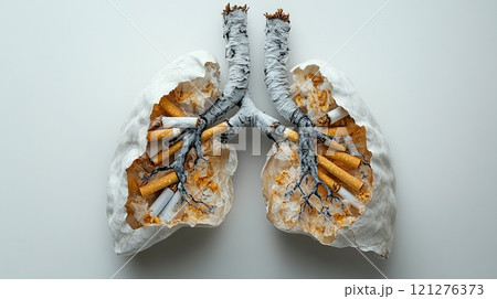 Destroyed Lungs from cigarettes - concept of lung diseases caused by smoking tobacco 121276373