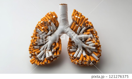 Lungs from cigarettes - concept of nicotine addiction and harm of tobacco smoking 121276375