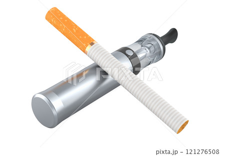 Vape pen, e-cigarette and cigarette. 3D rendering Vape pen, e-cigarette and cigarette. 3D rendering 121276508