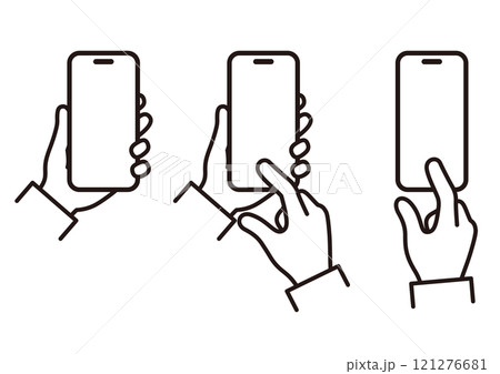 スマホを操作する手のイラストセット02　アイコン　線画 121276681