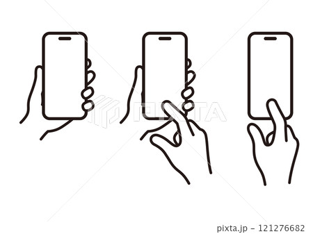 スマホを操作する手のイラストセット03　アイコン　線画 121276682
