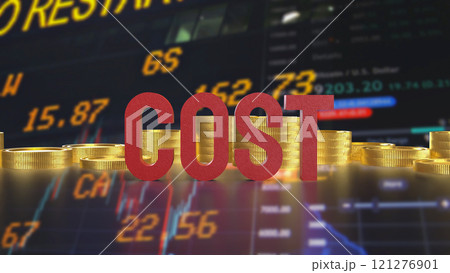 The Red cost text and gold coins for business concept 3d rendering. The Red cost text and gold coins for business concept 3d rendering. 121276901