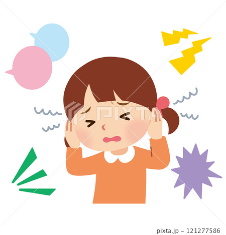 聴覚過敏　感覚過敏　音がうるさくて耳を塞ぐ女の子 121277586