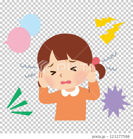 聴覚過敏　感覚過敏　音がうるさくて耳を塞ぐ女の子 121277586