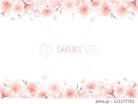 綺麗な桜の花のフレームイラスト 121277781
