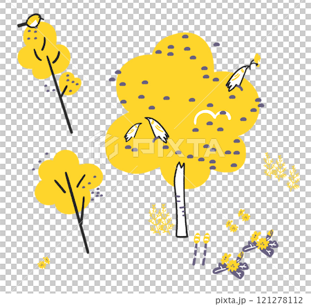Cutely deformed cherry blossoms and birds set stock illustration material Cutely deformed cherry blossoms and birds set stock illustration material 121278112