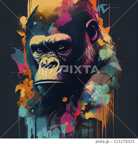 Portrait of wild gorilla with colorful and abstract. Printable design for wall art. gorilla creative 121278325