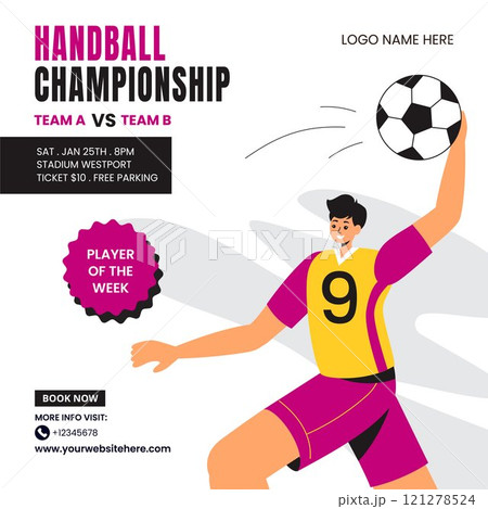 Flat Cartoon Style Handball Social Media Template Illustration Flat Cartoon Style Handball Social Media Template Illustration 121278524