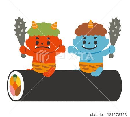 節分の恵方巻に乗る赤鬼と青鬼 121278538