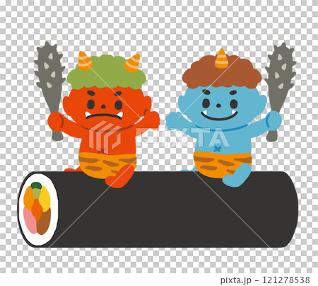 節分の恵方巻に乗る赤鬼と青鬼 121278538