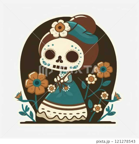 2D skull Catrina character of the Mexican festival known Day of the Dead. makeup traditional mexico 121278543