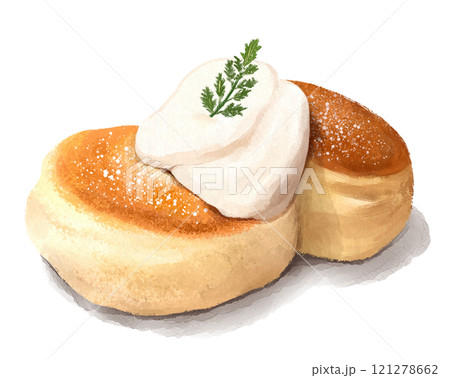 スフレパンケーキの手描きイラスト 121278662