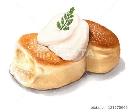 食べかけスフレパンケーキの手描きイラスト 121278663