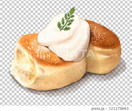 食べかけスフレパンケーキの手描きイラスト 121278663