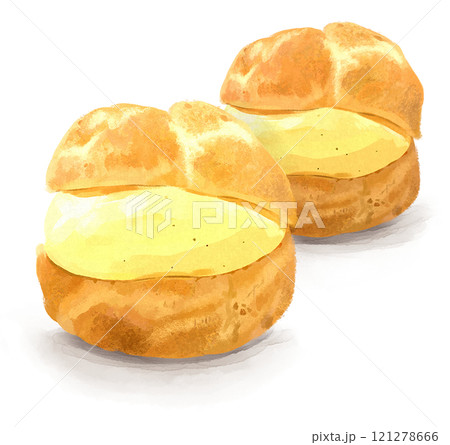 シュークリームの手描きイラスト 121278666