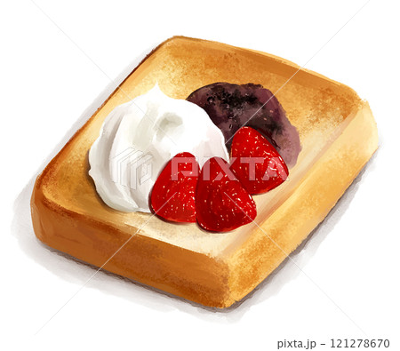 あんこ生クリーム苺トーストの手描きイラスト あんこ生クリーム苺トーストの手描きイラスト 121278670