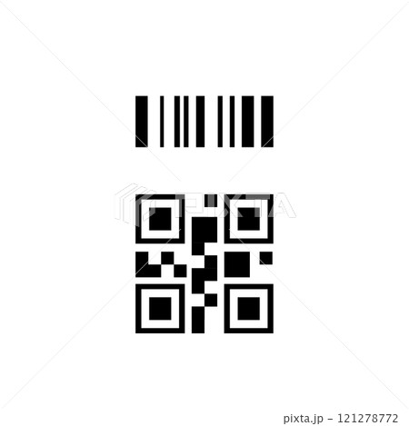 簡略化されたバーコードとQRコード 121278772