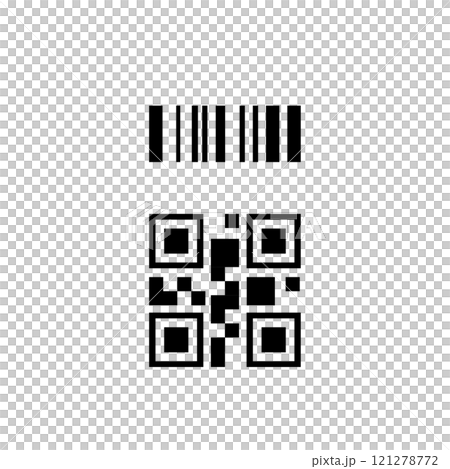 簡略化されたバーコードとQRコード 121278772